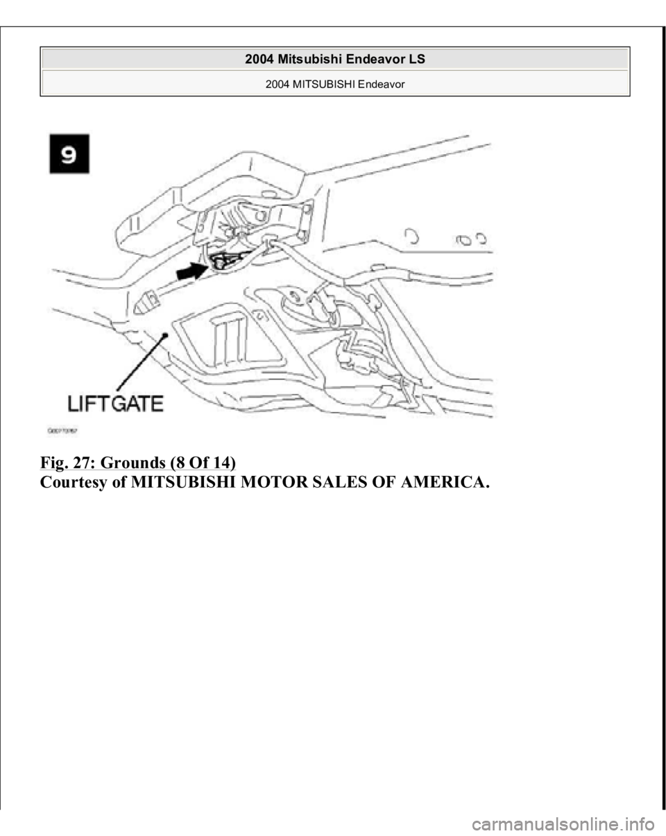 MITSUBISHI ENDEAVOR 2004  Service Repair Manual Fig. 27: Grounds (8 Of 14)
 
Courtesy of MITSUBISHI MOTOR SALES OF AMERICA.
 
2004 Mitsubishi Endeavor LS 
2004 MITSUBISHI Endeavor
   