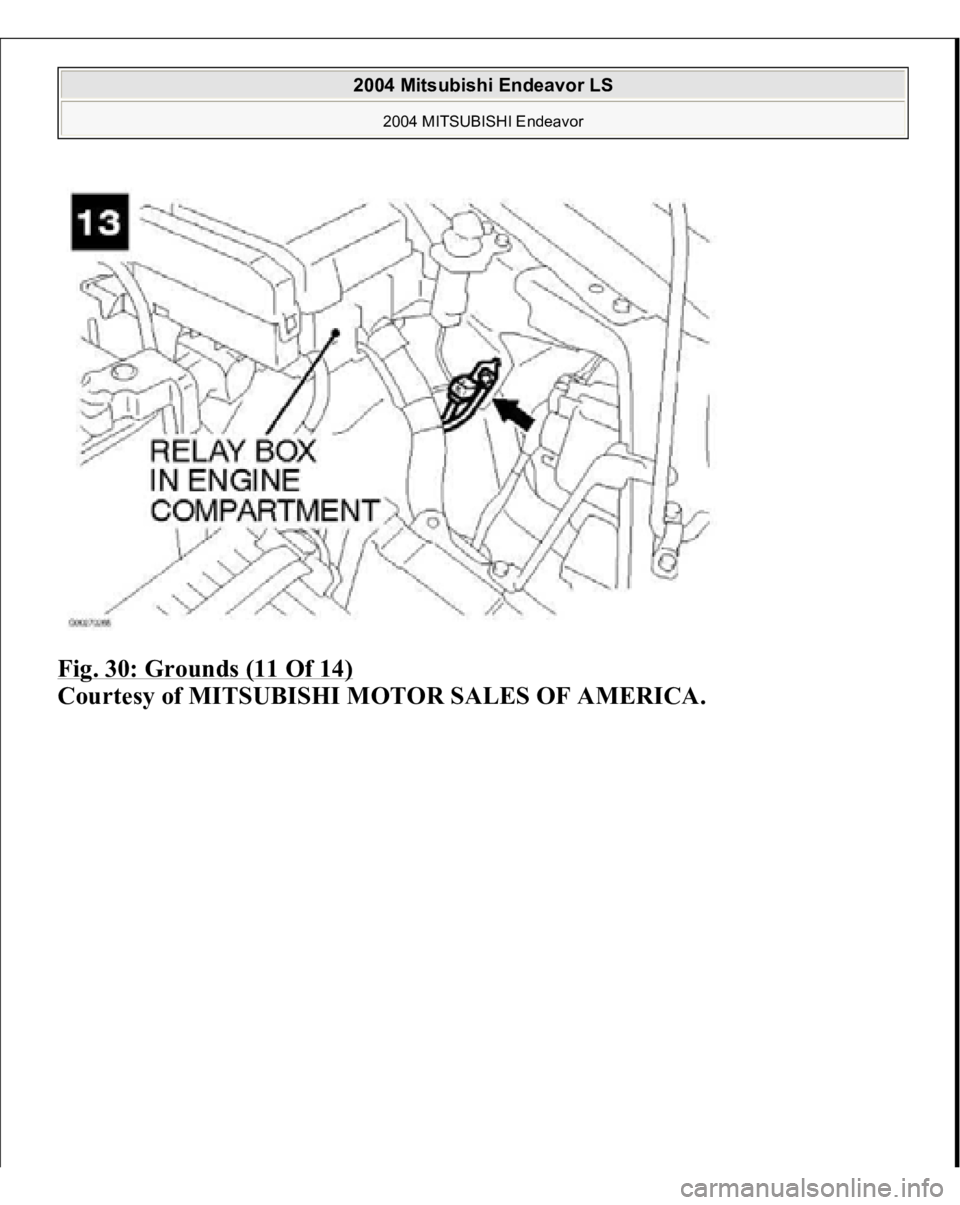 MITSUBISHI ENDEAVOR 2004 Service Repair Manual Fig. 30: Grounds (11 Of 14)
Courtesy of MITSUBISHI MOTOR SALES OF AMERICA.
2004 Mitsubishi Endeavor LS
2004 MITSUBISHI Endeavor
MITSUBISHI ENDEAVOR 2004 Service Repair Manual Fig. 30: Grounds (11 Of 14)
Courtesy of MITSUBISHI MOTOR SALES OF AMERICA.
2004 Mitsubishi Endeavor LS
2004 MITSUBISHI Endeavor