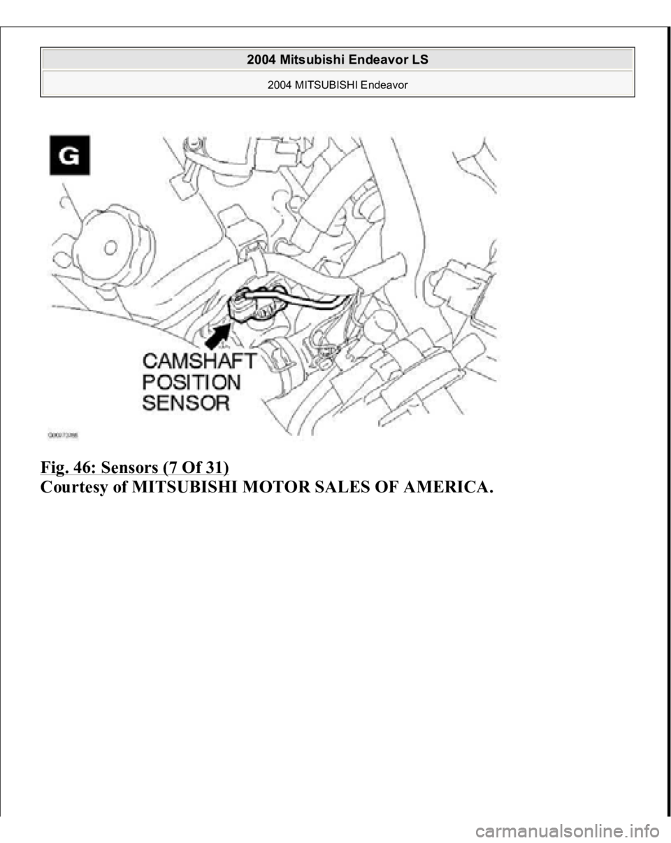 MITSUBISHI ENDEAVOR 2004  Service Repair Manual Fig. 46: Sensors (7 Of 31)
 
Courtesy of MITSUBISHI MOTOR SALES OF AMERICA.
 
2004 Mitsubishi Endeavor LS 
2004 MITSUBISHI Endeavor
   