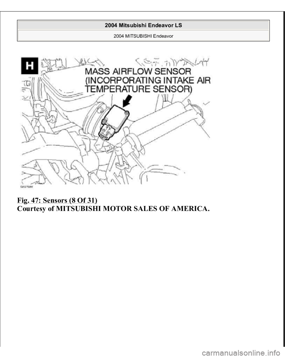 MITSUBISHI ENDEAVOR 2004  Service Repair Manual Fig. 47: Sensors (8 Of 31)
 
Courtesy of MITSUBISHI MOTOR SALES OF AMERICA.
 
2004 Mitsubishi Endeavor LS 
2004 MITSUBISHI Endeavor
   
