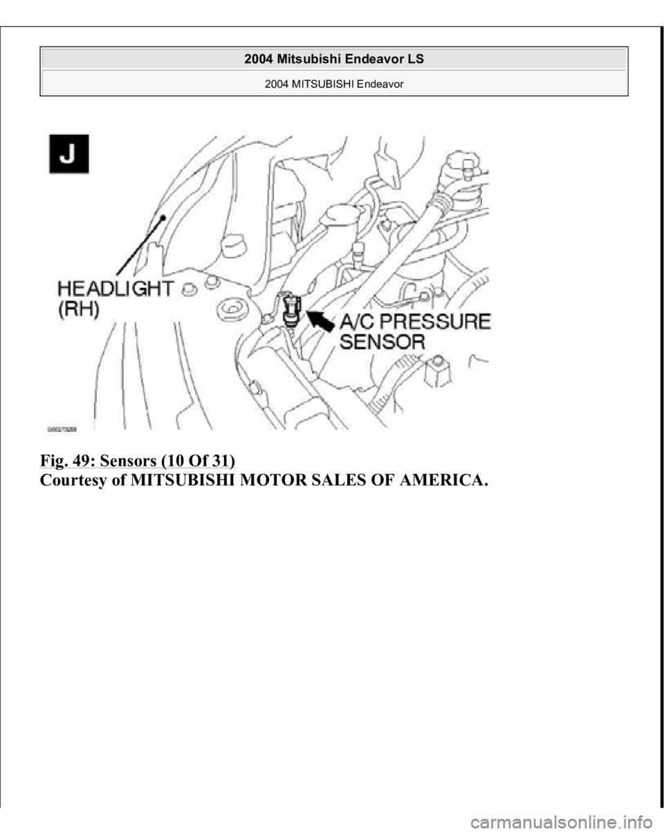 MITSUBISHI ENDEAVOR 2004  Service Repair Manual Fig. 49: Sensors (10 Of 31)
 
Courtesy of MITSUBISHI MOTOR SALES OF AMERICA.
 
2004 Mitsubishi Endeavor LS 
2004 MITSUBISHI Endeavor
   
