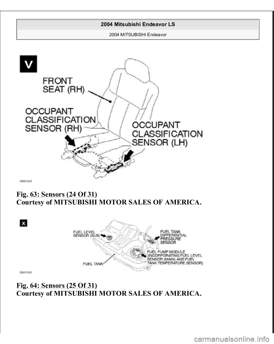 MITSUBISHI ENDEAVOR 2004 Service Repair Manual Fig. 63: Sensors (24 Of 31)
Courtesy of MITSUBISHI MOTOR SALES OF AMERICA.
Fig. 64: Sensors (25 Of 31)
Courtes
y of MITSUBISHI MOTOR SALES OF AMERICA
.
2004 Mitsubishi Endeavor LS
2004 MITSUBIS MITSUBISHI ENDEAVOR 2004 Service Repair Manual Fig. 63: Sensors (24 Of 31)
Courtesy of MITSUBISHI MOTOR SALES OF AMERICA.
Fig. 64: Sensors (25 Of 31)
Courtes
y of MITSUBISHI MOTOR SALES OF AMERICA
.
2004 Mitsubishi Endeavor LS
2004 MITSUBIS