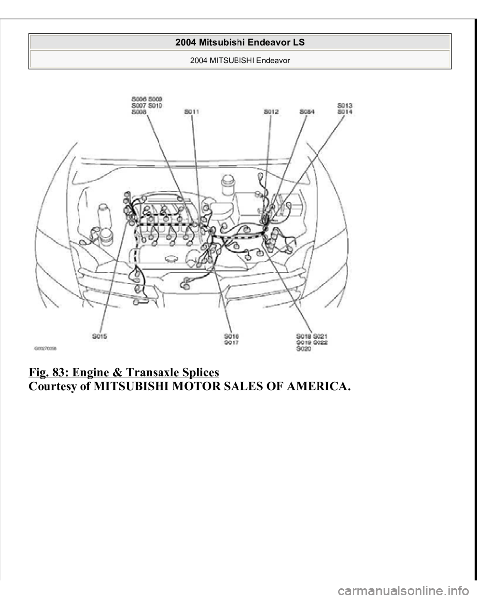 MITSUBISHI ENDEAVOR 2004  Service Repair Manual Fig. 83: Engine & Transaxle Splices
 
Courtesy of MITSUBISHI MOTOR SALES OF AMERICA.
 
2004 Mitsubishi Endeavor LS 
2004 MITSUBISHI Endeavor
   