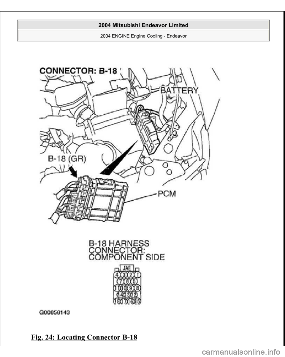 MITSUBISHI ENDEAVOR 2004  Service Repair Manual Fig. 24: Locating Connector B
-18
 
2004 Mitsubishi Endeavor Limited 2004 ENGINE Engine Cooling - Endeavor
   