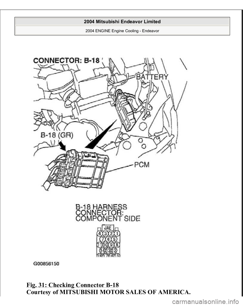 MITSUBISHI ENDEAVOR 2004  Service Repair Manual Fig. 31: Checking Connector B
-18 
Courtesy of MITSUBISHI MOTOR SALES OF AMERICA.
 
2004 Mitsubishi Endeavor Limited 2004 ENGINE Engine Cooling - Endeavor
   