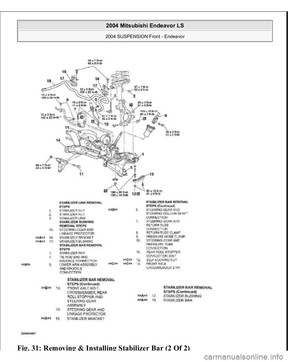 MITSUBISHI ENDEAVOR 2004  Service Repair Manual Fig. 31: R
emoving & In
stallin
g Stabiliz
er Bar 
(2 Of 2
)
 
2004 Mitsubishi Endeavor LS 2004 SUSPENSION Front - Endeavor
   