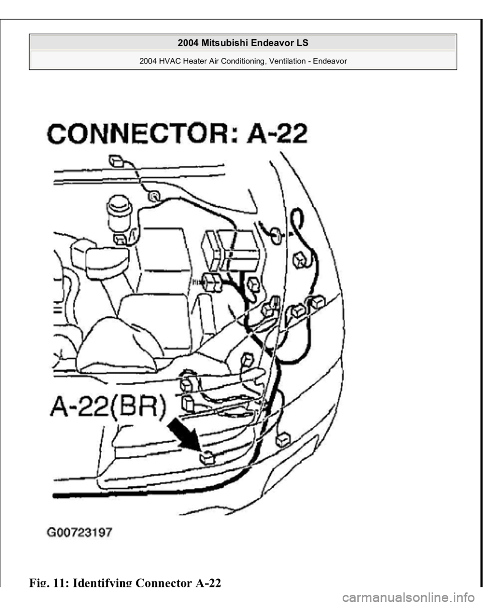 MITSUBISHI ENDEAVOR 2004  Service Repair Manual Fig. 11: Identifying Connector A
-22
 
2004 Mitsubishi Endeavor LS 
2004 HVAC Heater Air Conditioning, Ventilation - Endeavor
   