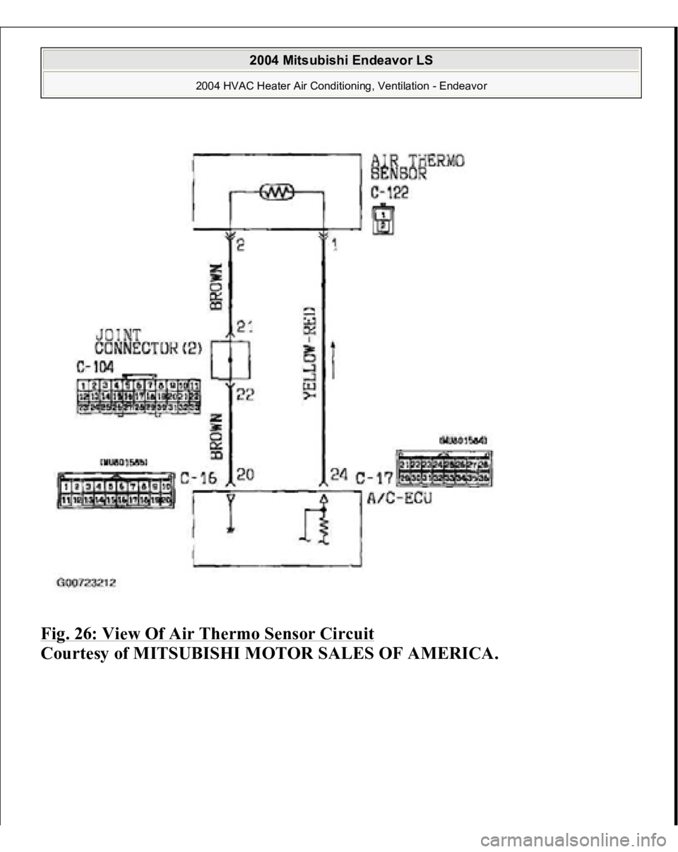 MITSUBISHI ENDEAVOR 2004  Service Repair Manual Fig. 26: View Of Air Thermo Sensor Circuit
 
Courtesy of MITSUBISHI MOTOR SALES OF AMERICA. 
2004 Mitsubishi Endeavor LS 
2004 HVAC Heater Air Conditioning, Ventilation - Endeavor
   