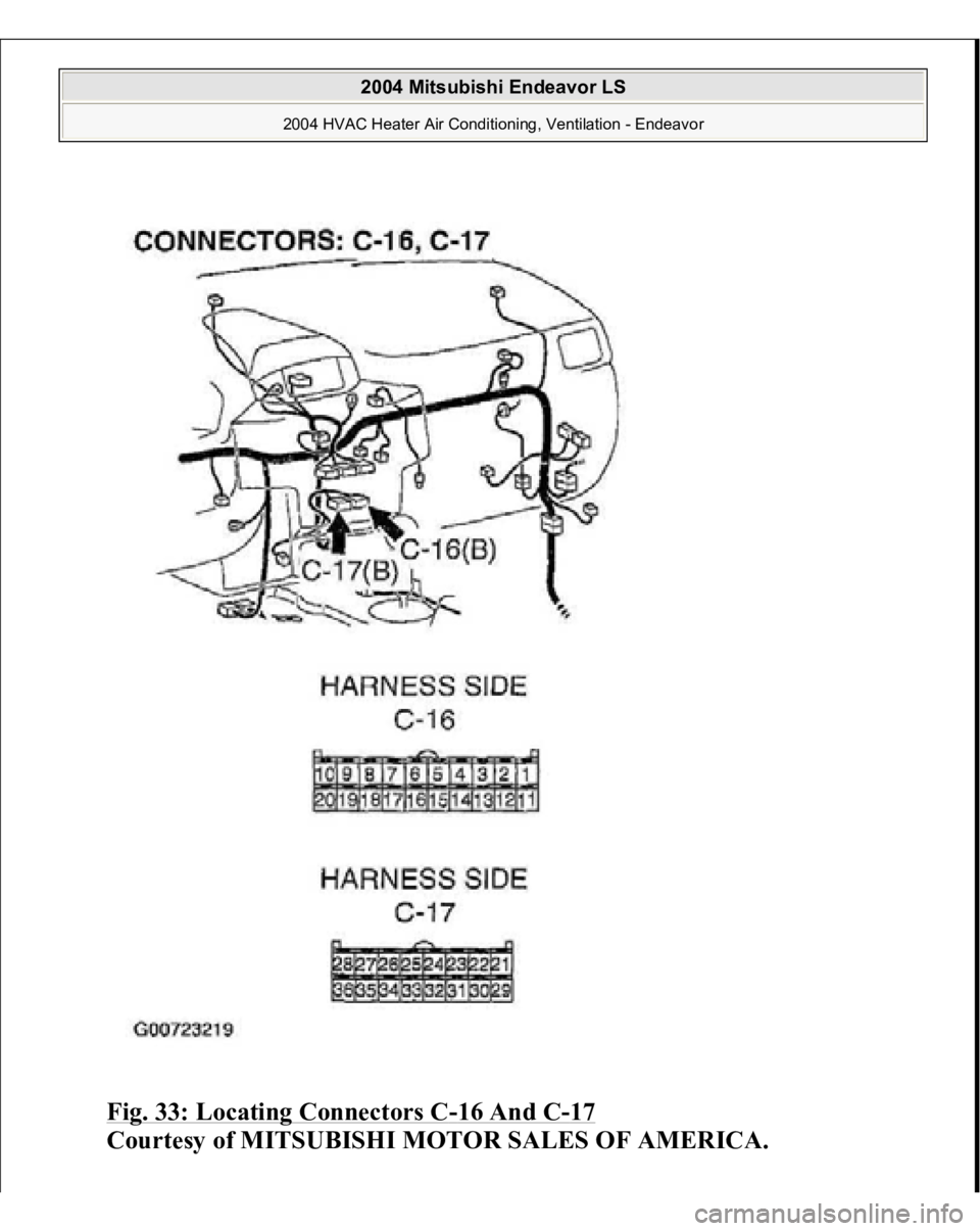 MITSUBISHI ENDEAVOR 2004  Service Repair Manual Fig. 33: Locating Connectors C
-16 And C
-17 
Courtesy of MITSUBISHI MOTOR SALES OF AMERICA.
 
2004 Mitsubishi Endeavor LS 
2004 HVAC Heater Air Conditioning, Ventilation - Endeavor
   
