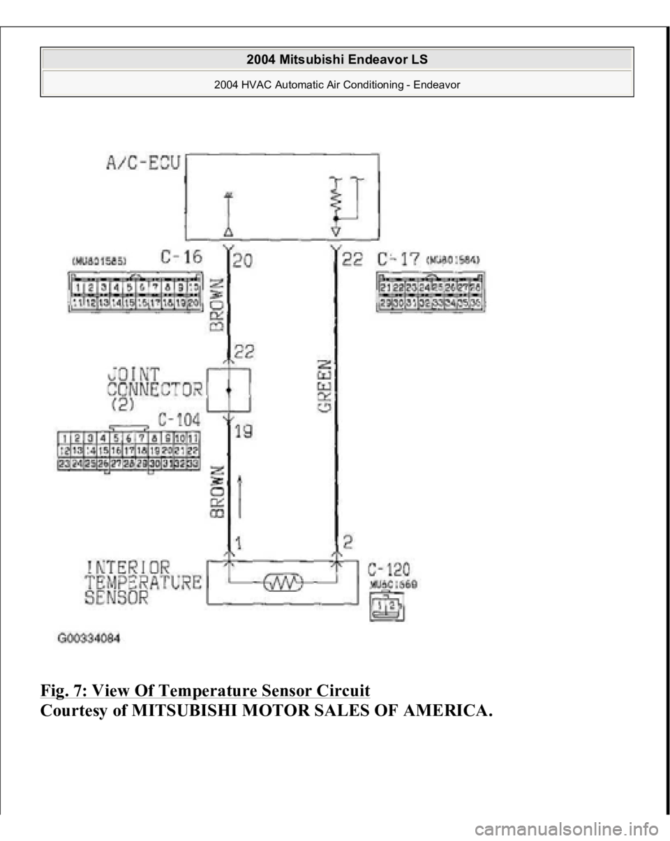 MITSUBISHI ENDEAVOR 2004  Service Repair Manual Fig. 7: View Of Temperature Sensor Circuit
 
Courtesy of MITSUBISHI MOTOR SALES OF AMERICA. 
2004 Mitsubishi Endeavor LS 
2004 HVAC Automatic Air Conditioning - Endeavor
   