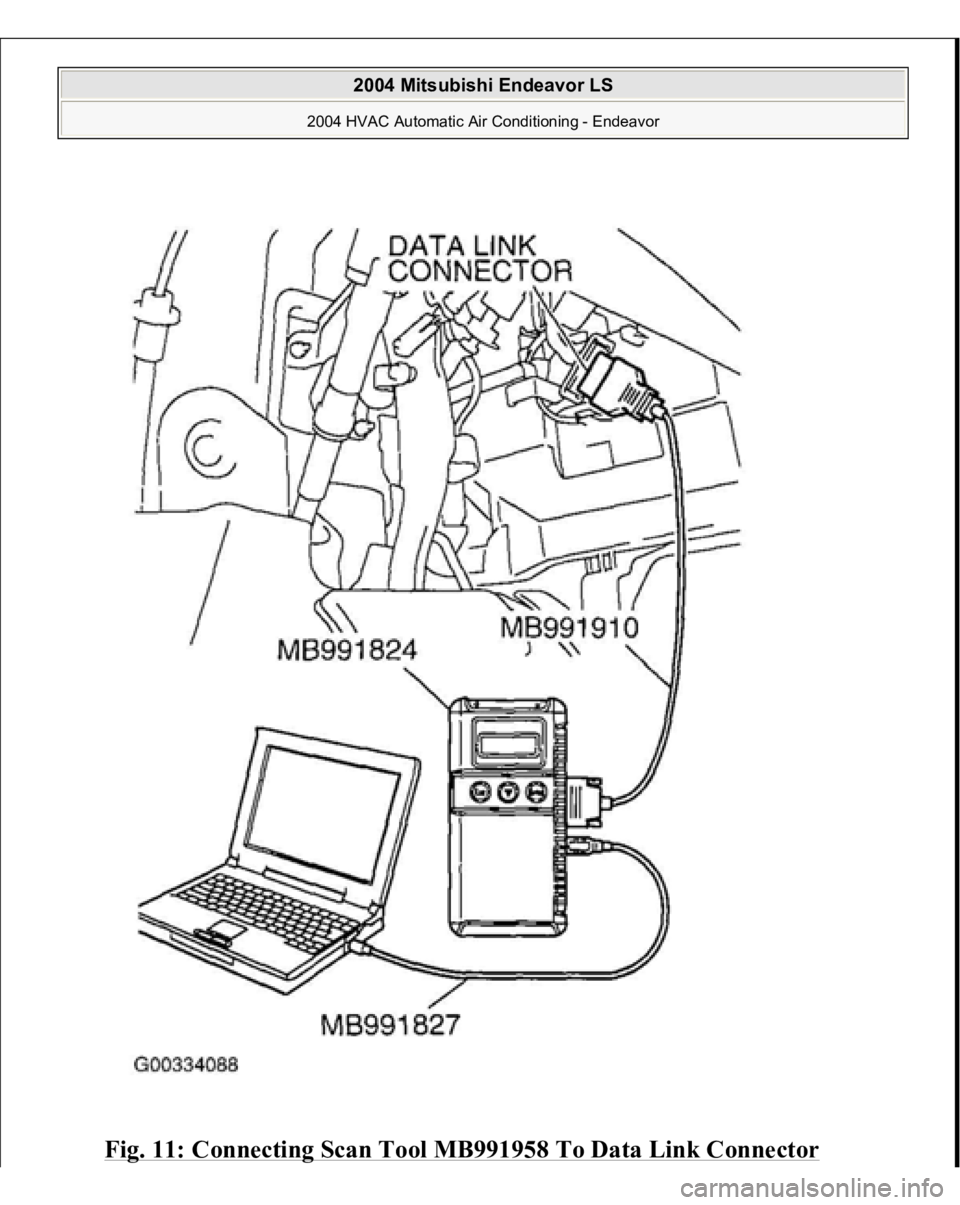MITSUBISHI ENDEAVOR 2004  Service Repair Manual Fig. 11: Connecting Scan Tool MB991958 To Data Link Connector
 
2004 Mitsubishi Endeavor LS 
2004 HVAC Automatic Air Conditioning - Endeavor
   