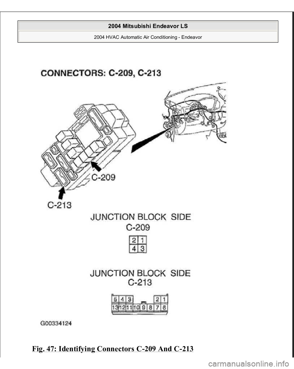 MITSUBISHI ENDEAVOR 2004  Service Repair Manual Fig. 47: Identifying Connectors C
-209 And C
-213
 
 
2004 Mitsubishi Endeavor LS 
2004 HVAC Automatic Air Conditioning - Endeavor
   