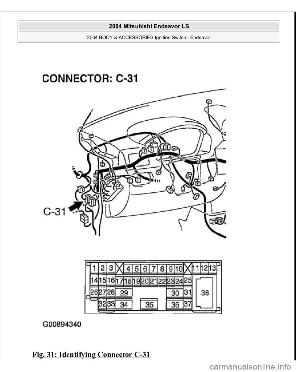 MITSUBISHI ENDEAVOR 2004  Service Repair Manual Fig. 31: Identifying Connector C
-31
 
2004 Mitsubishi Endeavor LS 
2004 BODY & ACCESSORIES Ignition Switch - Endeavor
   
