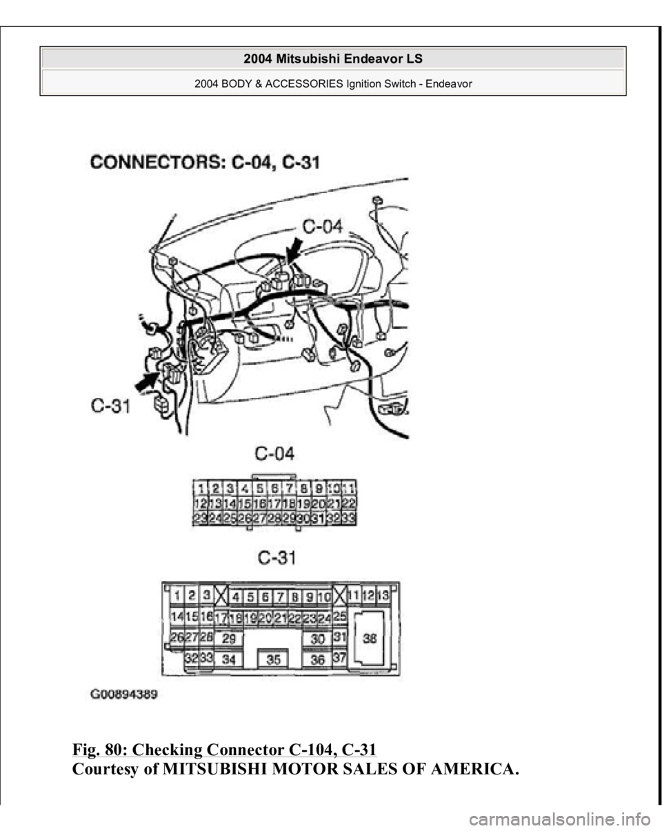 MITSUBISHI ENDEAVOR 2004  Service Repair Manual Fig. 80: Checking Connector C
-104, C
-31 
Courtesy of MITSUBISHI MOTOR SALES OF AMERICA.
 
2004 Mitsubishi Endeavor LS 
2004 BODY & ACCESSORIES Ignition Switch - Endeavor
   