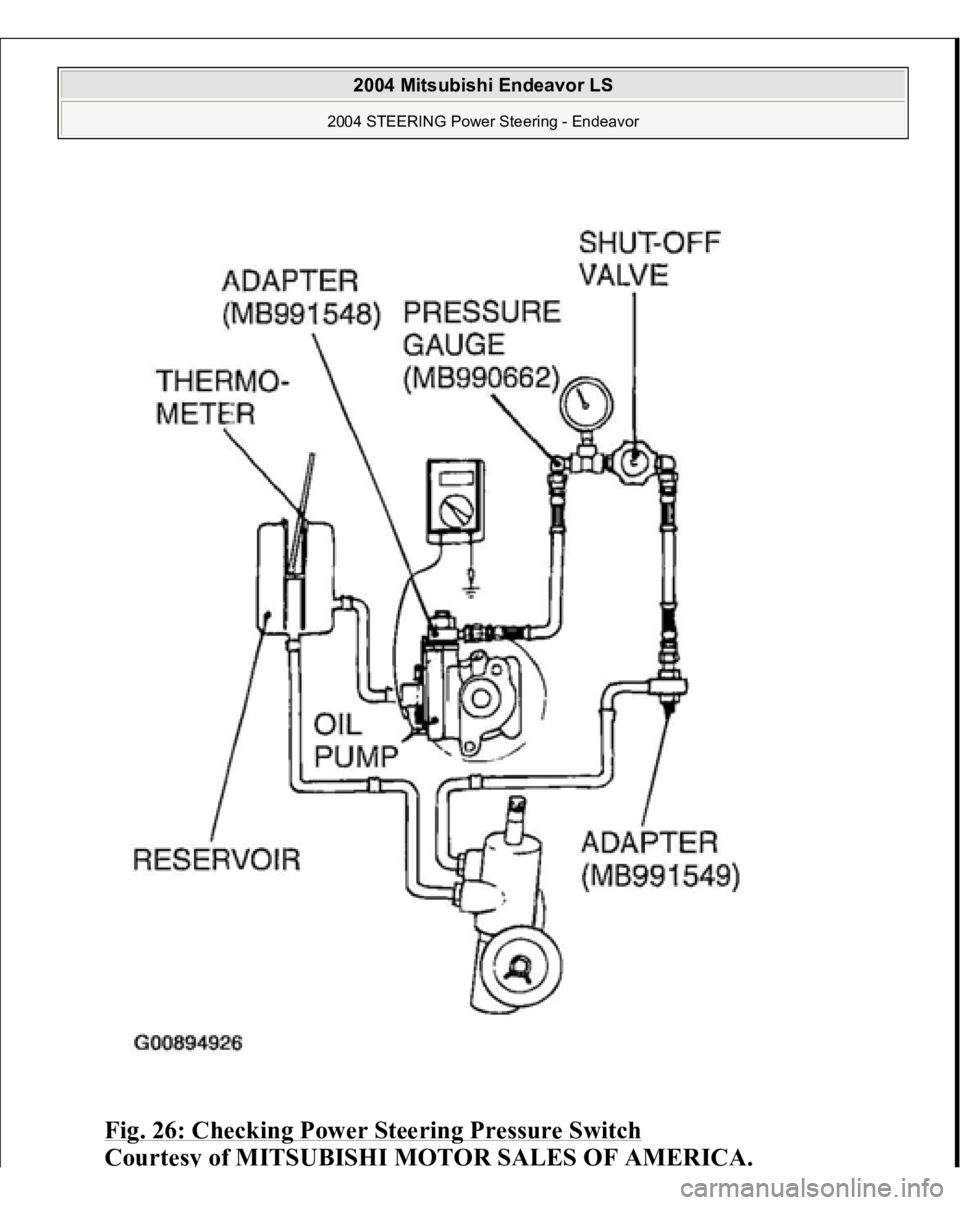 MITSUBISHI ENDEAVOR 2004  Service Repair Manual Fig. 26: Checking Power Steering Pressure Switch
 
Courtes
y of MITSUBISHI MOTOR SALES OF AMERICA
.
 
2004 Mitsubishi Endeavor LS 
2004 STEERING Power Steering - Endeavor
   