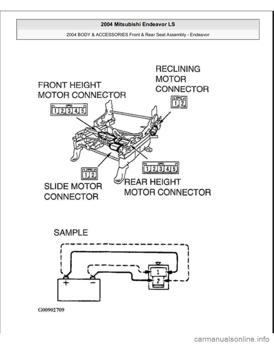 MITSUBISHI ENDEAVOR 2004  Service Repair Manual  
2004 Mitsubishi Endeavor LS 
2004 BODY & ACCESSORIES Front & Rear Seat Assembly - Endeavor
   