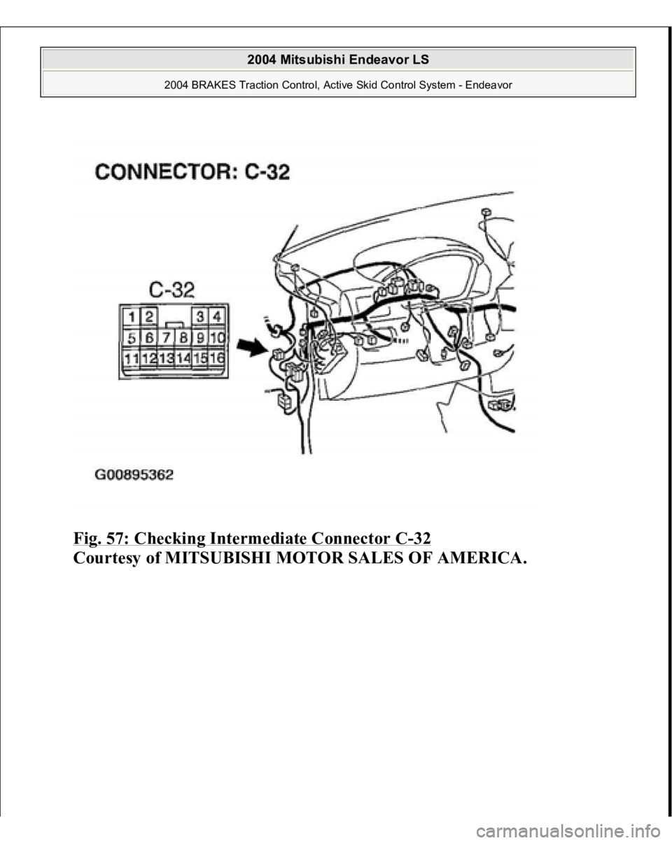 MITSUBISHI ENDEAVOR 2004  Service Repair Manual Fig. 57: Checking Intermediate Connector C
-32 
Courtesy of MITSUBISHI MOTOR SALES OF AMERICA.
 
2004 Mitsubishi Endeavor LS 
2004 BRAKES Traction Control, Active Skid Control System - Endeavor
   