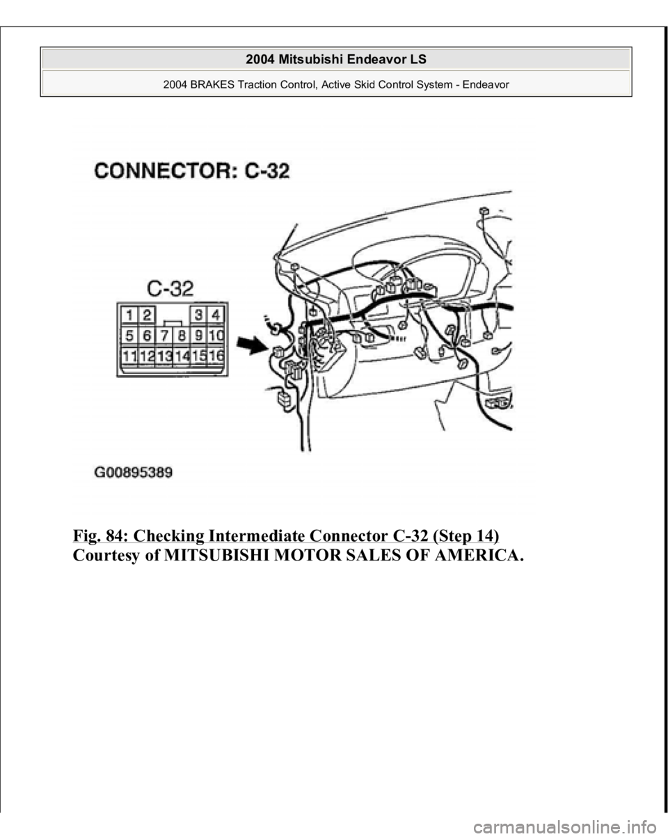 MITSUBISHI ENDEAVOR 2004  Service Repair Manual Fig. 84: Checking Intermediate Connector C
-32 (Step 14)
 
Courtesy of MITSUBISHI MOTOR SALES OF AMERICA.
 
2004 Mitsubishi Endeavor LS 
2004 BRAKES Traction Control, Active Skid Control System - Ende