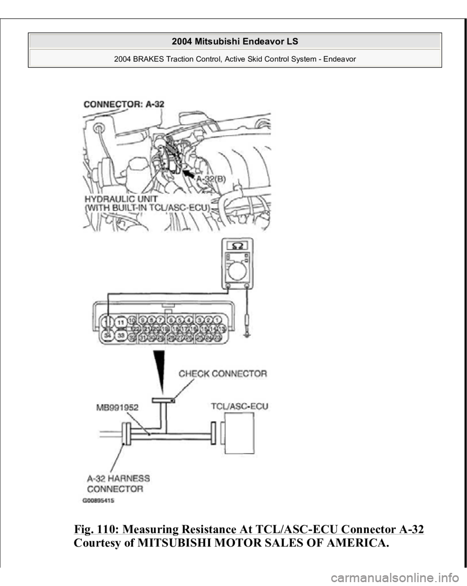 MITSUBISHI ENDEAVOR 2004  Service Repair Manual Fig. 110: Measuring Resistance At TCL/ASC
-ECU Connector A
-32 
Courtesy of MITSUBISHI MOTOR SALES OF AMERICA.
 
2004 Mitsubishi Endeavor LS 
2004 BRAKES Traction Control, Active Skid Control System -