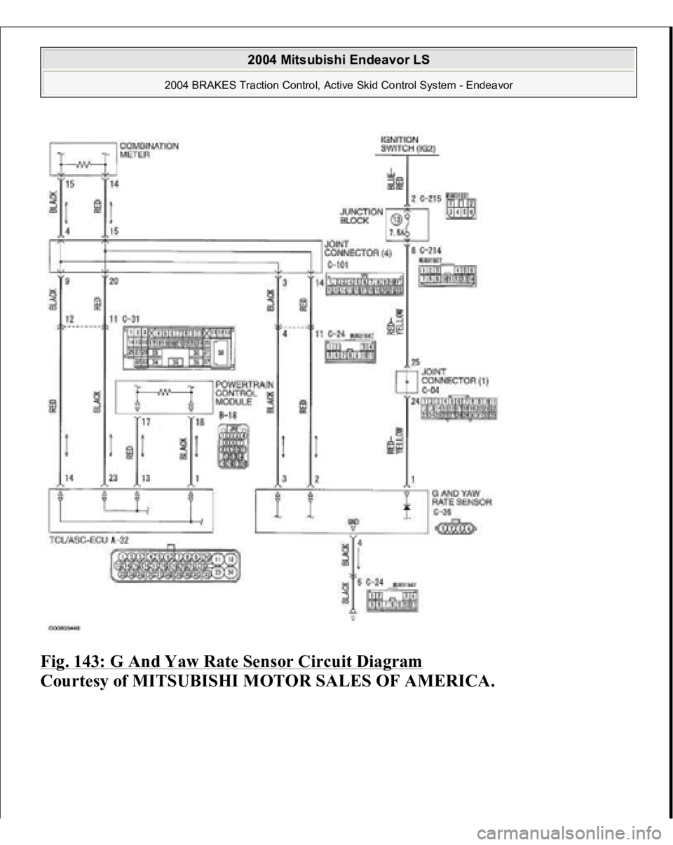 MITSUBISHI ENDEAVOR 2004  Service Repair Manual Fig. 143: G And Yaw Rate Sensor Circuit Diagram
 
Courtesy of MITSUBISHI MOTOR SALES OF AMERICA.
 
2004 Mitsubishi Endeavor LS 
2004 BRAKES Traction Control, Active Skid Control System - Endeavor
   