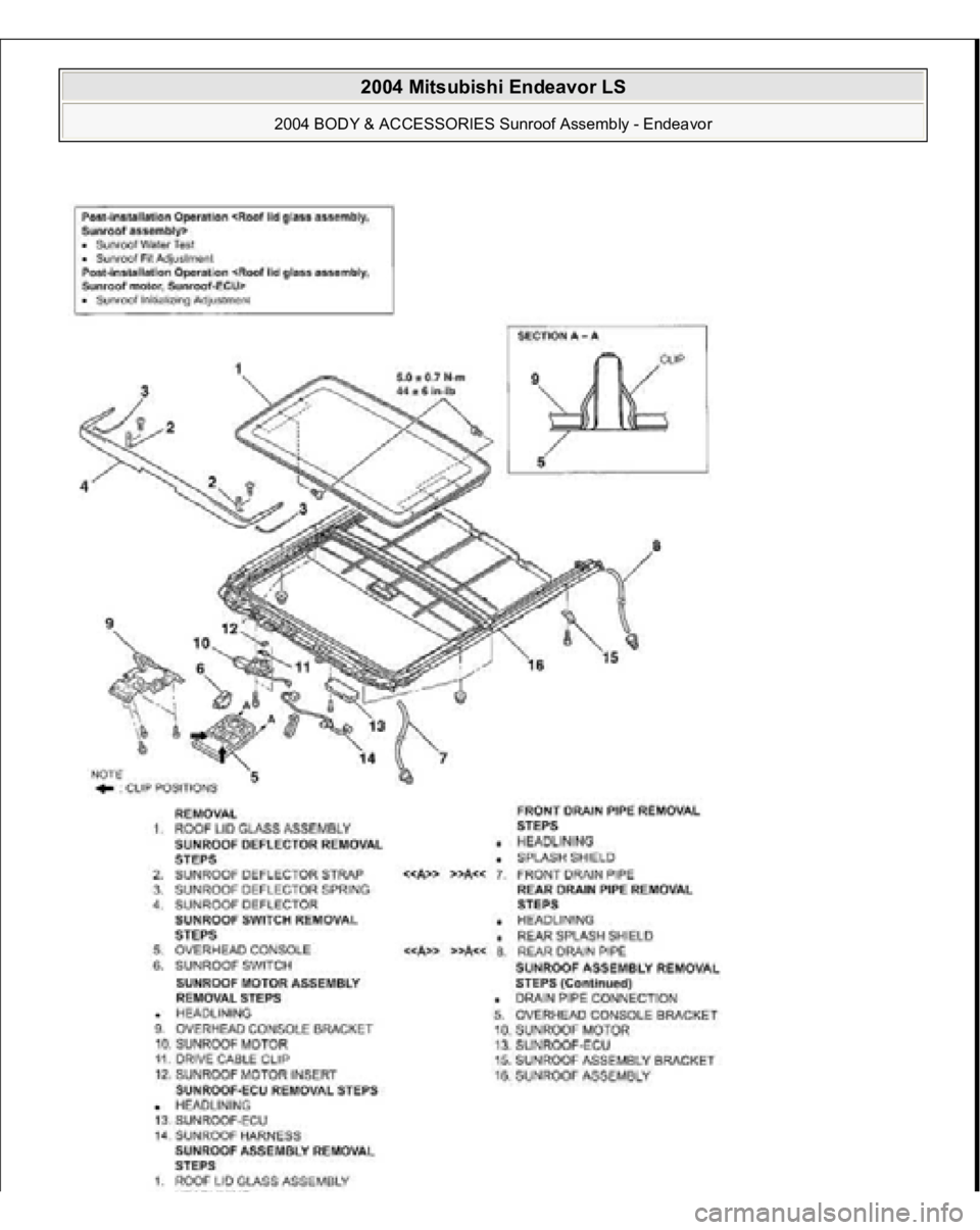 MITSUBISHI ENDEAVOR 2004  Service Repair Manual  
2004 Mitsubishi Endeavor LS 
2004 BODY & ACCESSORIES Sunroof Assembly - Endeavor
   