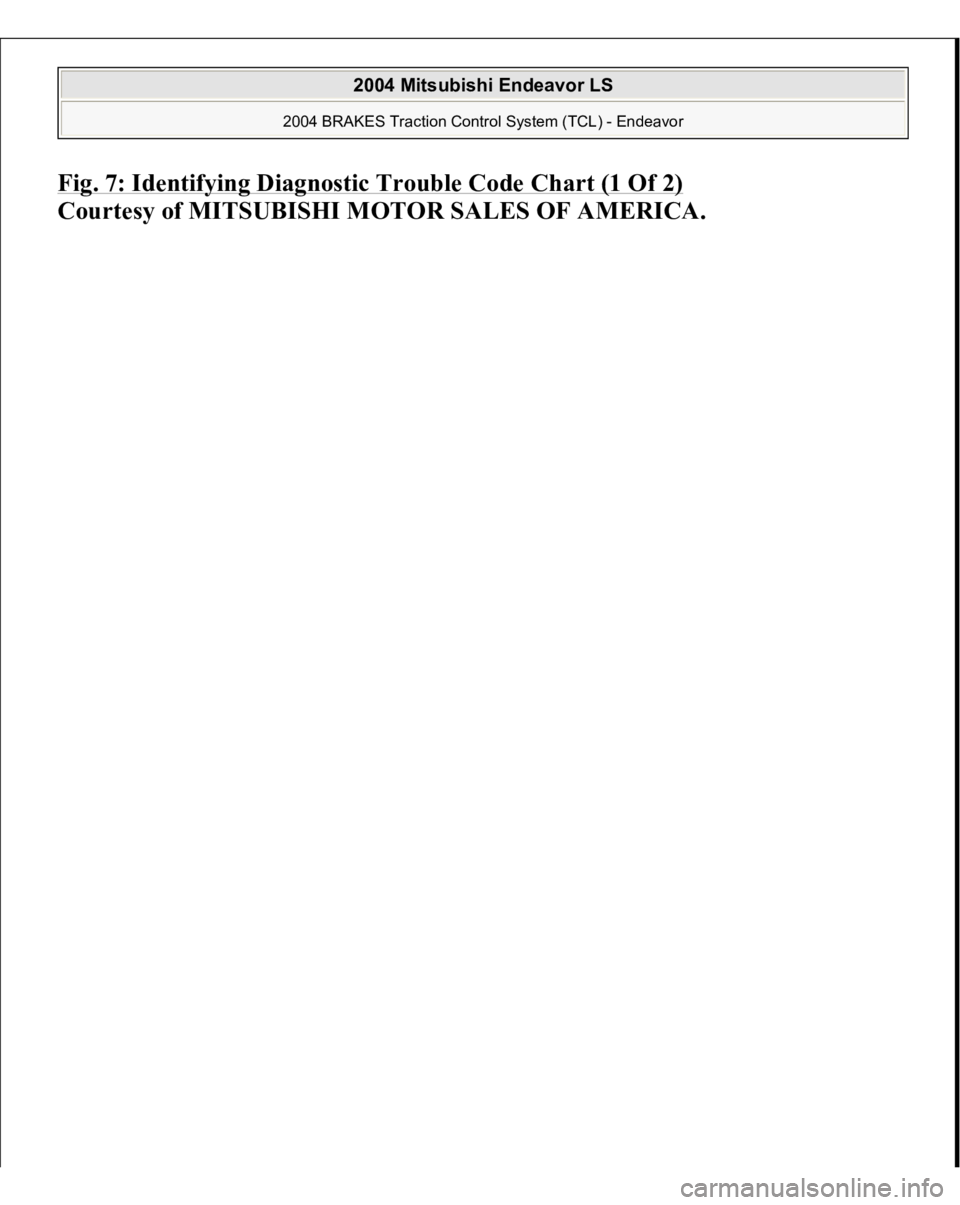 MITSUBISHI ENDEAVOR 2004  Service Repair Manual Fig. 7: Identifying Diagnostic Trouble Code Chart (1 Of 2)
 
Courtesy of MITSUBISHI MOTOR SALES OF AMERICA.
 
2004 Mitsubishi Endeavor LS 
2004 BRAKES Traction Control System (TCL) - Endeavor
   