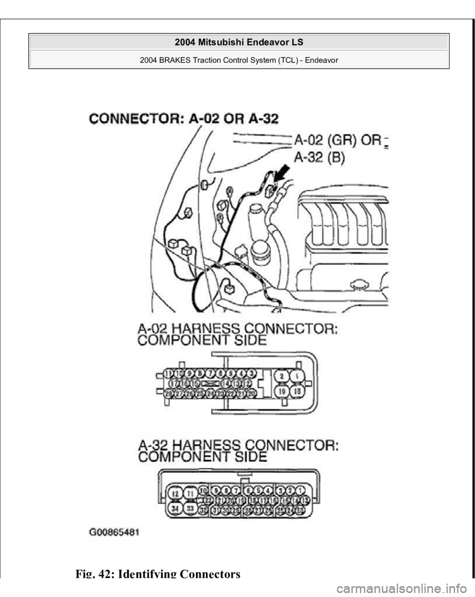 MITSUBISHI ENDEAVOR 2004  Service Repair Manual Fig. 42: I
dentif
ying Co
nn
ectors
 
2004 Mitsubishi Endeavor LS 
2004 BRAKES Traction Control System (TCL) - Endeavor
   
