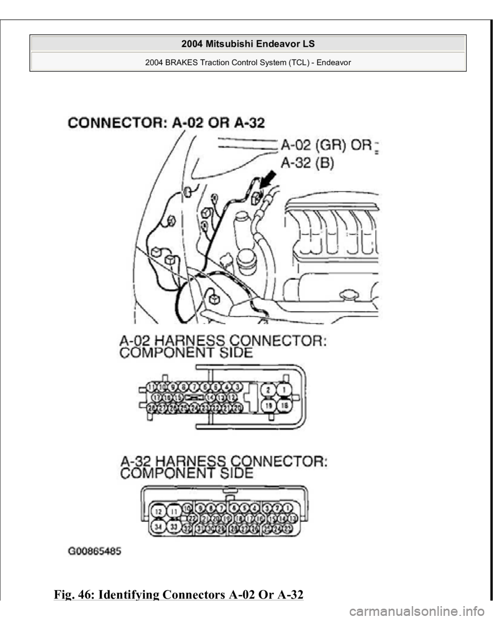 MITSUBISHI ENDEAVOR 2004  Service Repair Manual Fig. 46: Identif
ying Connectors A
-02 Or A
-32 
 
2004 Mitsubishi Endeavor LS 
2004 BRAKES Traction Control System (TCL) - Endeavor
   