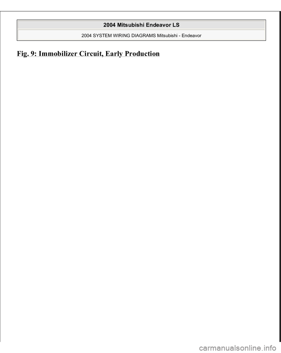 MITSUBISHI ENDEAVOR 2004 Service Repair Manual Fig. 9: Immobilizer Circuit, Earl
y Productio
n
2004 Mitsubishi Endeavor LS
2004 SYSTEM WIRING DIAGRAMS Mitsubishi - Endeavor
MITSUBISHI ENDEAVOR 2004 Service Repair Manual Fig. 9: Immobilizer Circuit, Earl
y Productio
n
2004 Mitsubishi Endeavor LS
2004 SYSTEM WIRING DIAGRAMS Mitsubishi - Endeavor