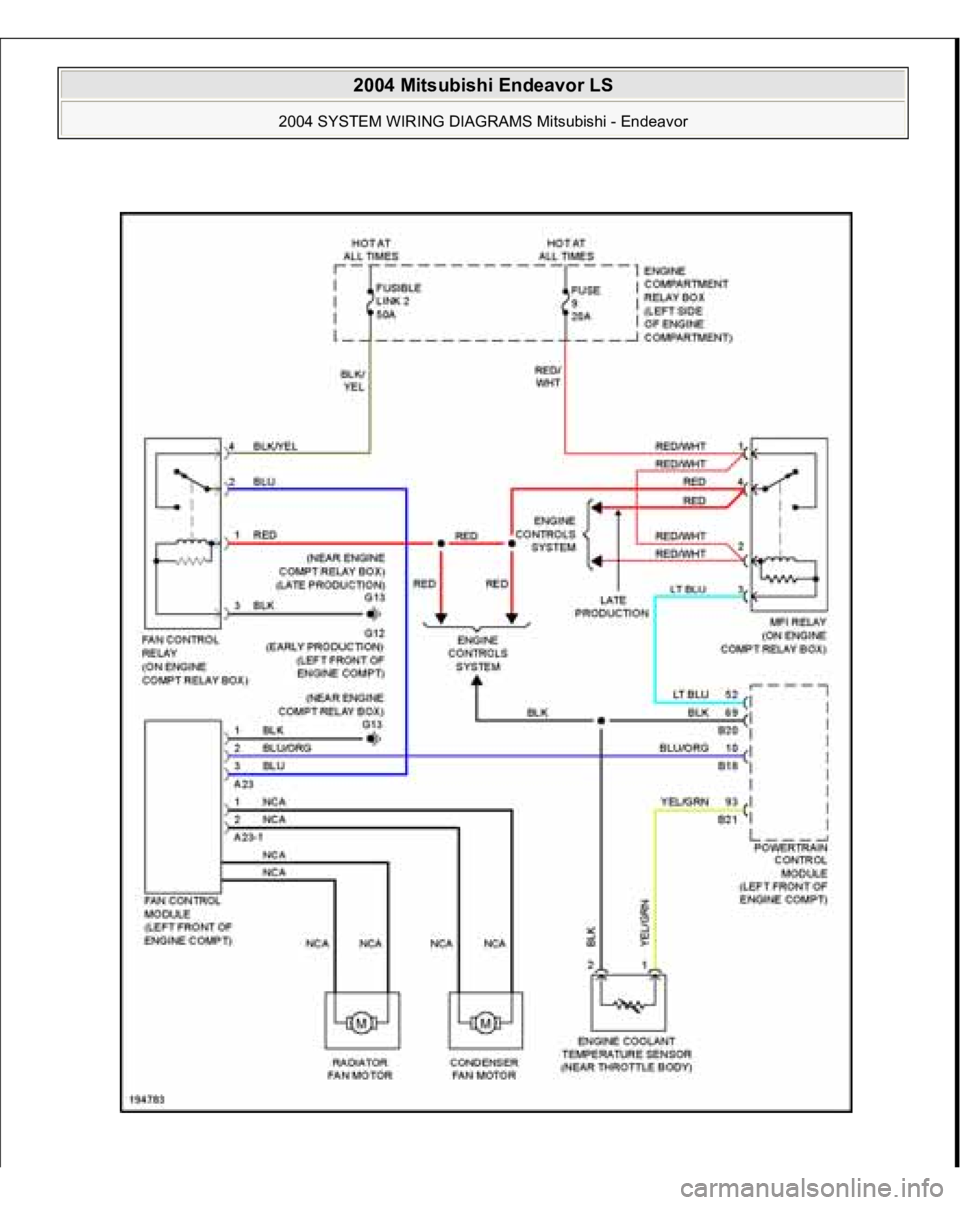 MITSUBISHI ENDEAVOR 2004  Service Repair Manual  
2004 Mitsubishi Endeavor LS 
2004 SYSTEM WIRING DIAGRAMS Mitsubishi - Endeavor
   