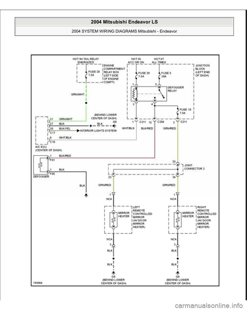 MITSUBISHI ENDEAVOR 2004  Service Repair Manual  
2004 Mitsubishi Endeavor LS 
2004 SYSTEM WIRING DIAGRAMS Mitsubishi - Endeavor
   