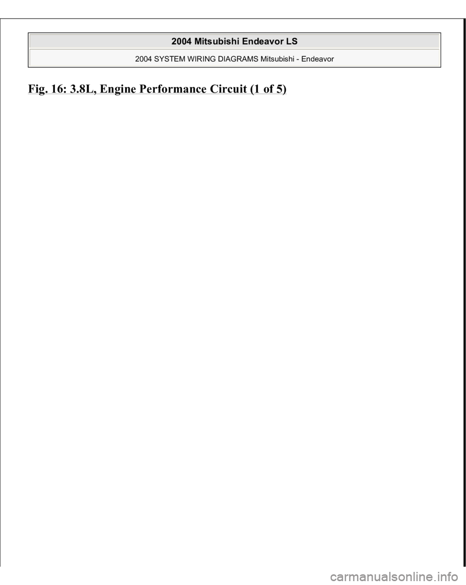 MITSUBISHI ENDEAVOR 2004  Service Repair Manual Fig. 16: 3.8L, En
gine Performance Circuit (1 of 5)
 
 
2004 Mitsubishi Endeavor LS 
2004 SYSTEM WIRING DIAGRAMS Mitsubishi - Endeavor
   