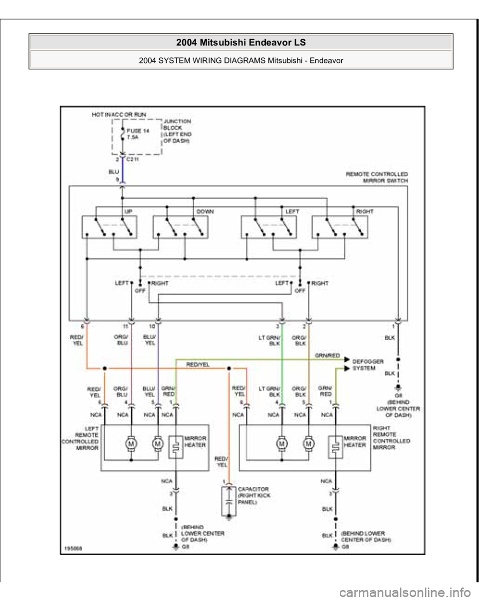 MITSUBISHI ENDEAVOR 2004  Service Repair Manual  
2004 Mitsubishi Endeavor LS 
2004 SYSTEM WIRING DIAGRAMS Mitsubishi - Endeavor
   