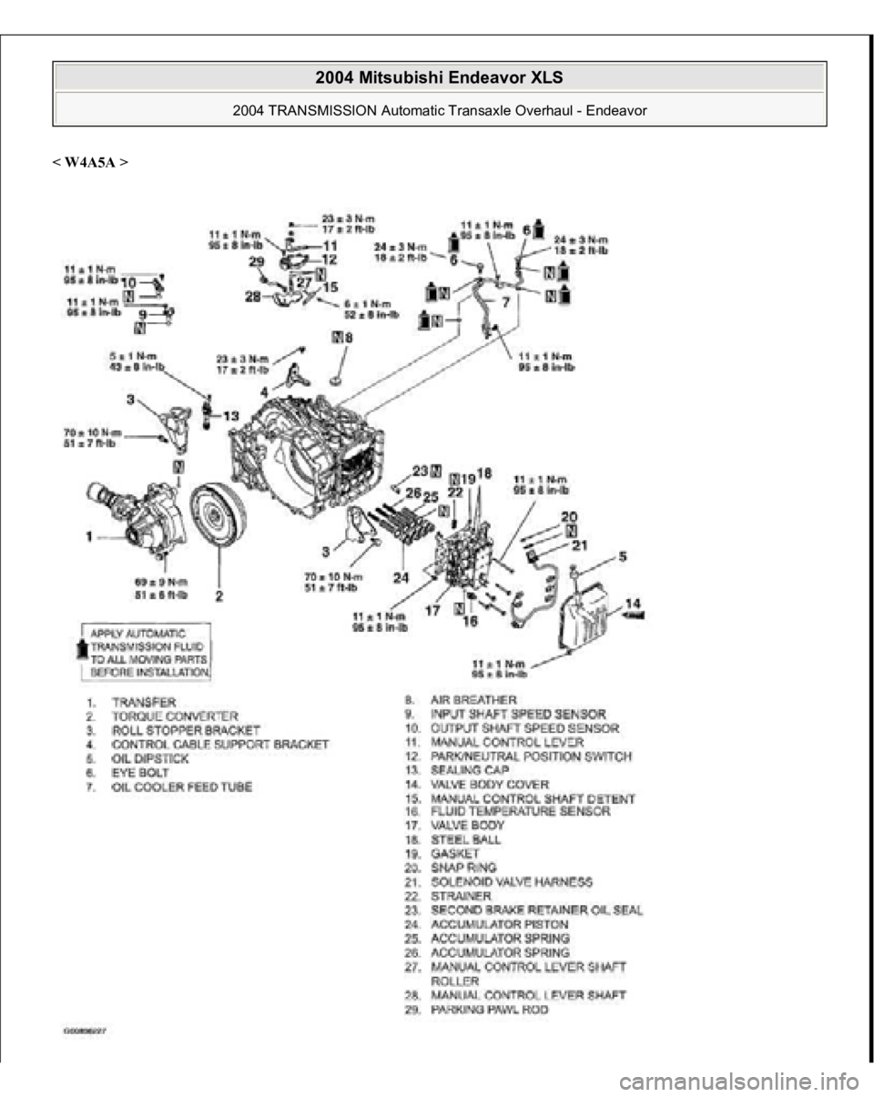 MITSUBISHI ENDEAVOR 2004  Service Repair Manual < W4A5A 
> 
 
2004 Mitsubishi Endeavor XLS 
2004 TRANSMISSION Automatic Transaxle Overhaul - Endeavor
   
