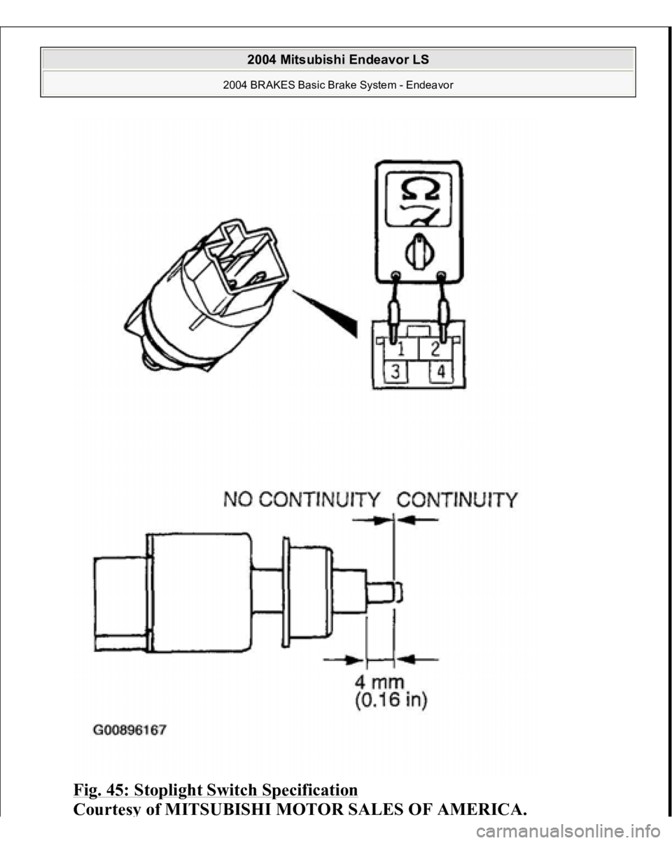 MITSUBISHI ENDEAVOR 2004  Service Repair Manual Fig. 45: Stoplight Switch Specification
 
Courtes
y of MITSUBISHI MOTOR SALES OF AMERICA
.
 
2004 Mitsubishi Endeavor LS 
2004 BRAKES Basic Brake System - Endeavor
   