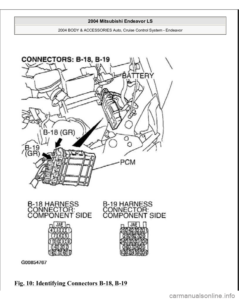 MITSUBISHI ENDEAVOR 2004  Service Repair Manual Fig. 10: Identifying Connectors B
-18, B
-19
 
2004 Mitsubishi Endeavor LS 
2004 BODY & ACCESSORIES Auto, Cruise Control System - Endeavor
   