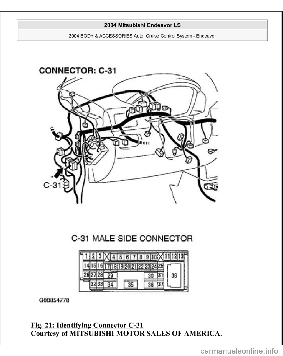 MITSUBISHI ENDEAVOR 2004  Service Repair Manual Fig. 21: Identifying Connector C
-31 
Courtesy of MITSUBISHI MOTOR SALES OF AMERICA.
 
2004 Mitsubishi Endeavor LS 
2004 BODY & ACCESSORIES Auto, Cruise Control System - Endeavor
   