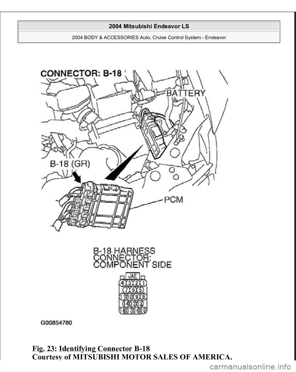 MITSUBISHI ENDEAVOR 2004  Service Repair Manual Fig. 23: Identifying Connector B
-18 
Courtes
y of MITSUBISHI MOTOR SALES OF AMERICA
.
 
2004 Mitsubishi Endeavor LS 
2004 BODY & ACCESSORIES Auto, Cruise Control System - Endeavor
   