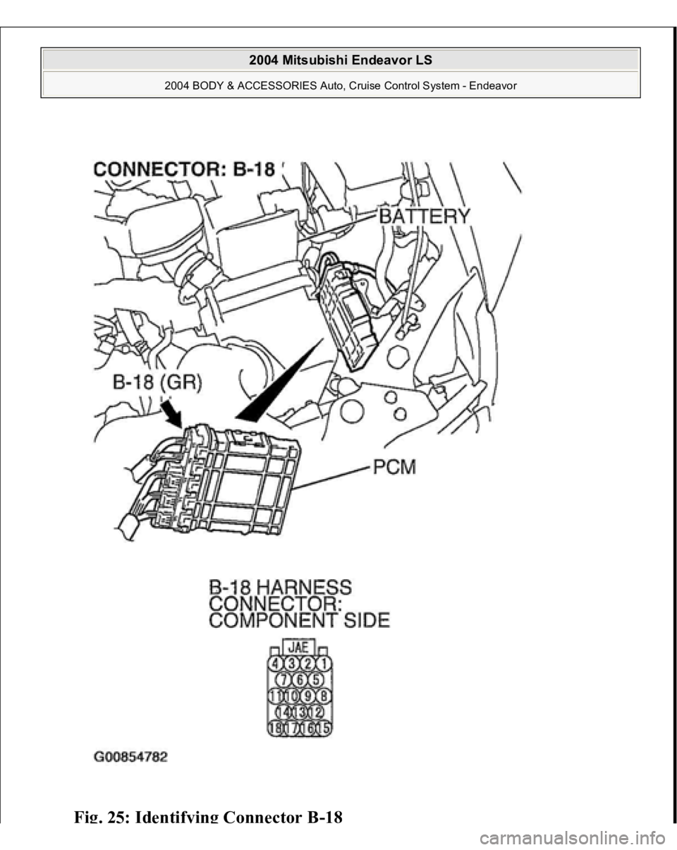 MITSUBISHI ENDEAVOR 2004  Service Repair Manual Fig. 25: Identif
ying Connector 
B-18
 
2004 Mitsubishi Endeavor LS 
2004 BODY & ACCESSORIES Auto, Cruise Control System - Endeavor
   