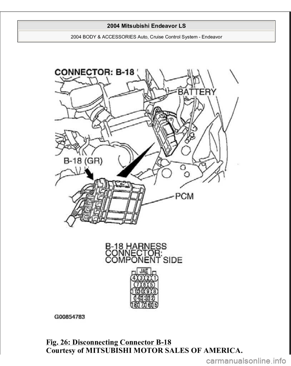 MITSUBISHI ENDEAVOR 2004  Service Repair Manual Fig. 26: Disconnecting Connector B
-18 
Courtes
y of MITSUBISHI MOTOR SALES OF AMERICA
.
 
2004 Mitsubishi Endeavor LS 
2004 BODY & ACCESSORIES Auto, Cruise Control System - Endeavor
   
