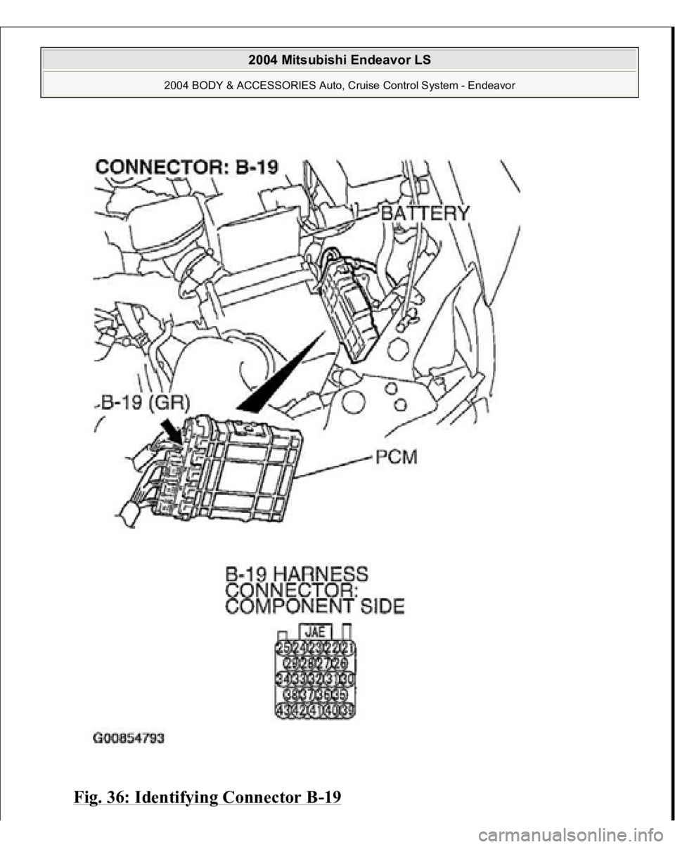 MITSUBISHI ENDEAVOR 2004  Service Repair Manual Fig. 36: Identifying Connector B
-19
 
2004 Mitsubishi Endeavor LS 
2004 BODY & ACCESSORIES Auto, Cruise Control System - Endeavor
   