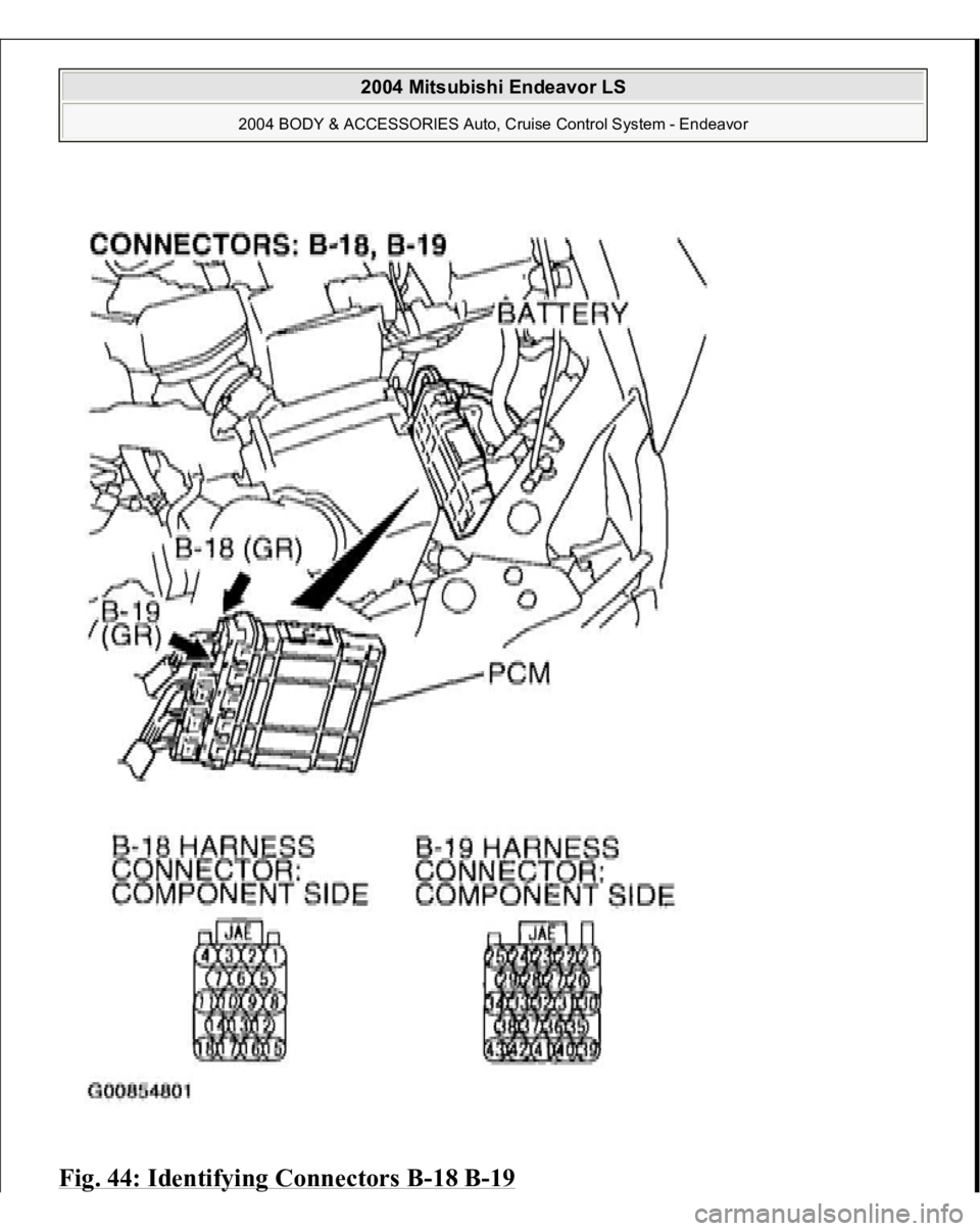 MITSUBISHI ENDEAVOR 2004  Service Repair Manual Fig. 44: Identifying Connectors B
-18 B
-19
 
2004 Mitsubishi Endeavor LS 
2004 BODY & ACCESSORIES Auto, Cruise Control System - Endeavor
   