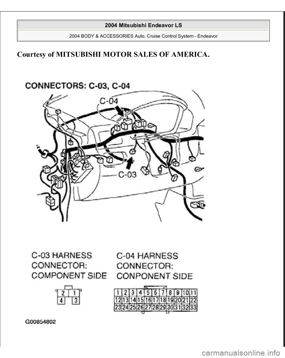 MITSUBISHI ENDEAVOR 2004  Service Repair Manual Courtesy of MITSUBISHI MOTOR SALES OF AMERICA
. 
 
2004 Mitsubishi Endeavor LS 
2004 BODY & ACCESSORIES Auto, Cruise Control System - Endeavor
   