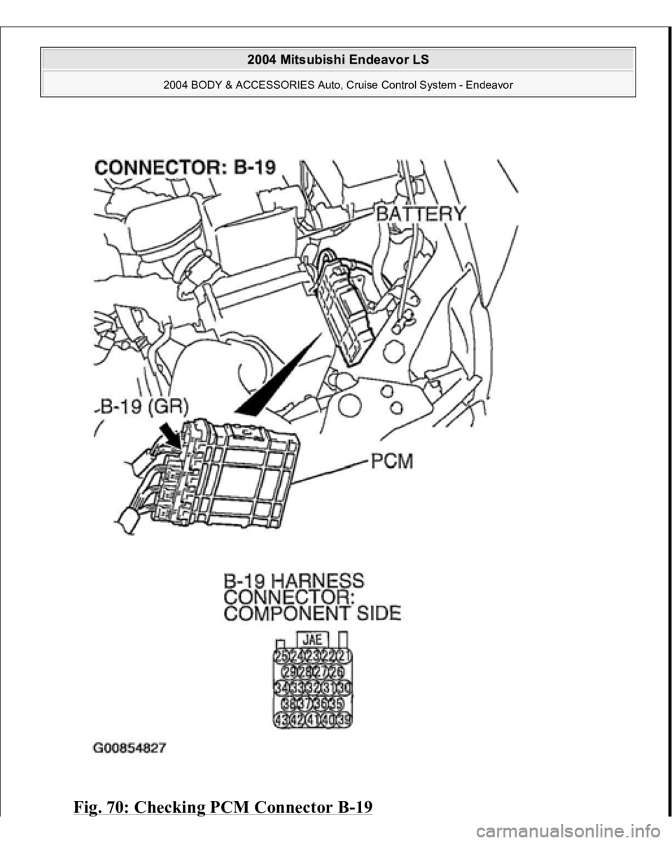 MITSUBISHI ENDEAVOR 2004  Service Repair Manual Fig. 70: Checkin
g PCM Connector 
B-19
 
2004 Mitsubishi Endeavor LS 
2004 BODY & ACCESSORIES Auto, Cruise Control System - Endeavor
   
