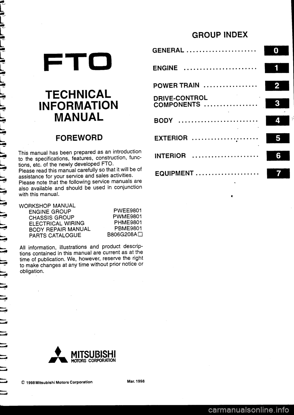 MITSUBISHI FTO 1998  Technical Information Manual 