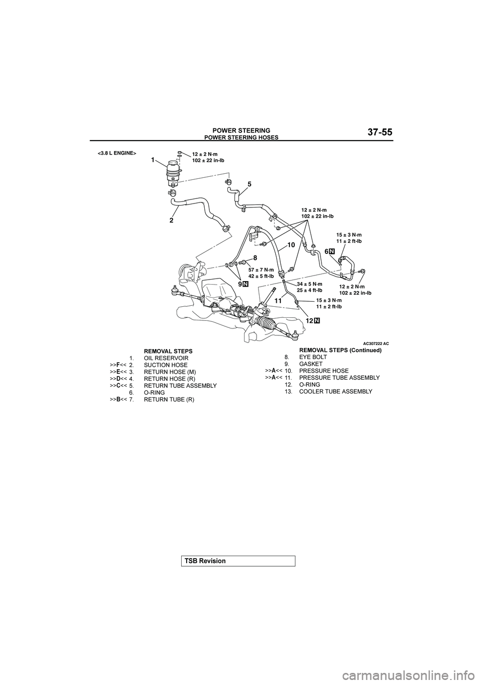 MITSUBISHI GALANT 2004 Owners Manual 





$%&&()




""
AC307222
12 ± 2 N·m
102 ± 22 in-lb
1
2
57 ± 7 N·m
42 ± 5 ft-lb
8
9
N
5
15 ± 3 N·m
11 ± 2 ft-lb
10
11
12
N
12 ± 2 N·m
102 ± 22 in-lb
15
