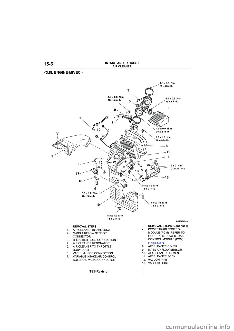 MITSUBISHI GALANT 2004  Workshop Manual 


 
!"#$#%&




>
@
?A
AC404946
18 1
19 7
6293
5
4
8
10
11
8.8 ± 1.0  N·m
78 ± 9 in-lb8.8 ± 1.0  N·m
78 ± 9 in-lb 8.8 ± 1.0  N·m
78 ± 9 in-lb8.8 