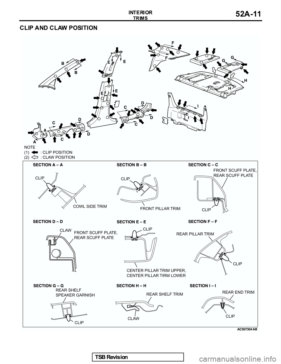 MITSUBISHI GALANT 2005 Service Repair Manual NOTE
(1) : CLIP POSITION
(2) : CLAW POSITION
CLIP
COWL SIDE TRIMCLIP
FRONT PILLAR TRIM
CLIPFRONT SCUFF PLATE,
REAR SCUFF PLATE
REAR PILLAR TRIM
CLIP
CLIP
CENTER PILLAR TRIM UPPER,
MITSUBISHI GALANT 2005 Service Repair Manual NOTE
(1) : CLIP POSITION
(2) : CLAW POSITION
CLIP
COWL SIDE TRIMCLIP
FRONT PILLAR TRIM
CLIPFRONT SCUFF PLATE,
REAR SCUFF PLATE
REAR PILLAR TRIM
CLIP
CLIP
CENTER PILLAR TRIM UPPER,