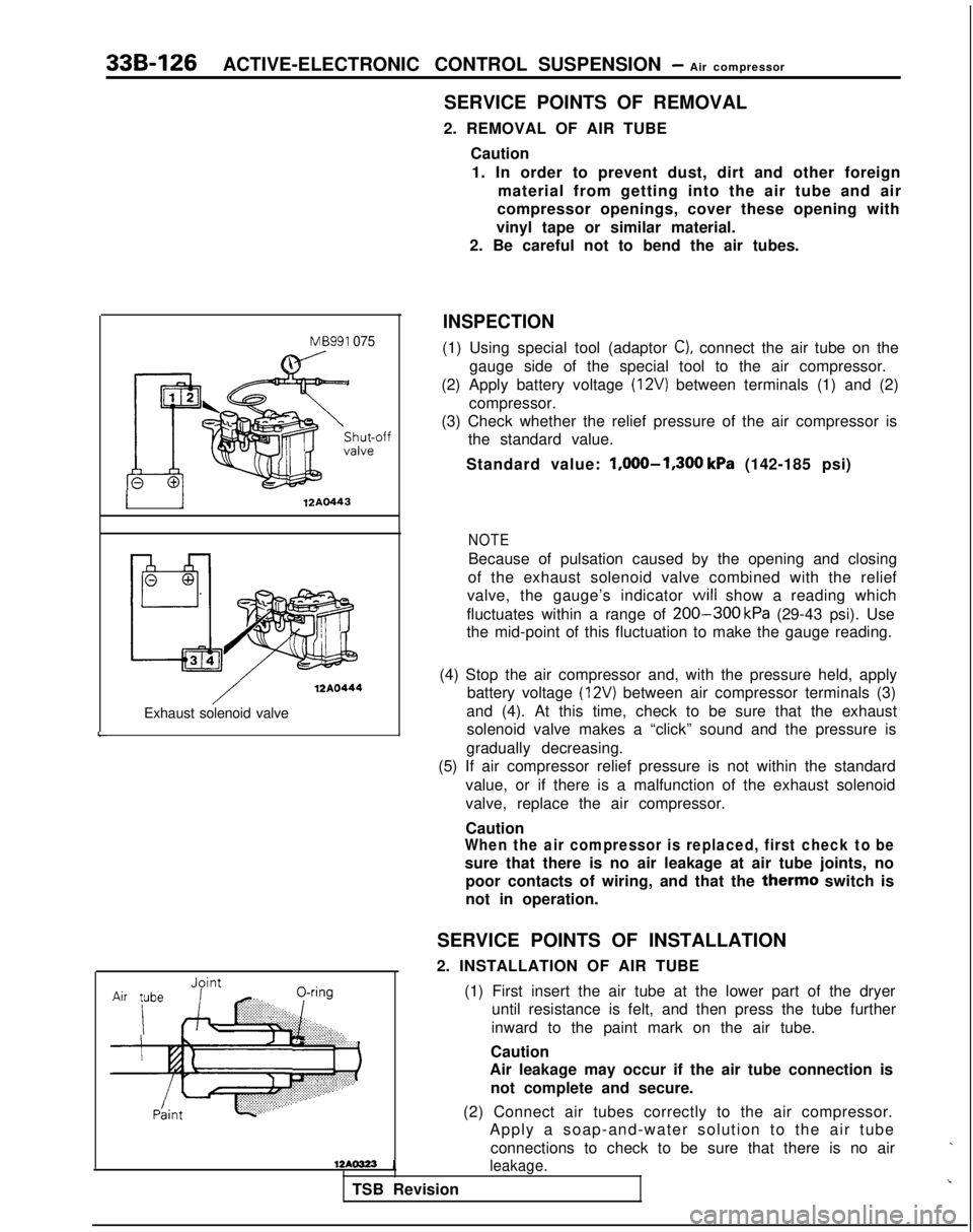 MITSUBISHI GALANT 1989 Service Repair Manual 33B-126ACTIVE-ELECTRONIC CONTROL SUSPENSION - Air compressor
L
MB991 075
w
I12AO443
12A0444
Exhaust solenoid valveJoint
Air iJbex ~~~~~~~~8,:,,.: :.:.:.:.: .,._,:.................:.
.................. MITSUBISHI GALANT 1989 Service Repair Manual 33B-126ACTIVE-ELECTRONIC CONTROL SUSPENSION - Air compressor
L
MB991 075
w
I12AO443
12A0444
Exhaust solenoid valveJoint
Air iJbex ~~~~~~~~8,:,,.: :.:.:.:.: .,._,:.................:.
..................