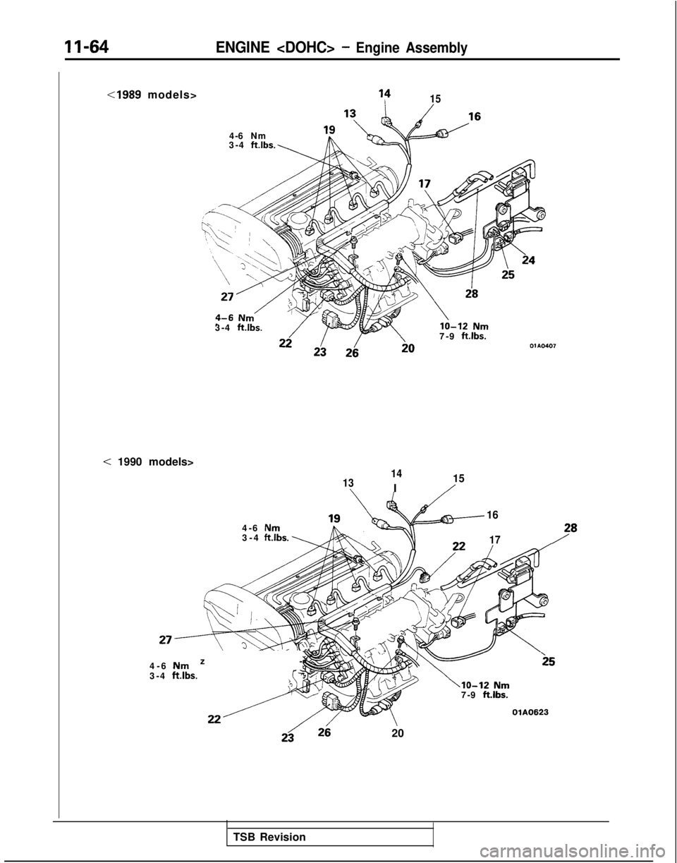 MITSUBISHI GALANT 1989  Service Repair Manual ENGINE <DOHC> - Engine Assembly
cl989 models>‘P15
4-6 Nm
3-4 ftlbs..
3-4  ftlbs.lo-12 Nm7-9 ft.lbs.
< 1990 models>
14
13
I15\/
Olb.0407
4-6 Nm3-
 4
ftlbs. \
16
173*
4-6 Nmz

-
3-4  ftlbs.
iwz110-12 